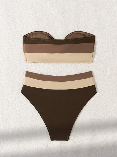 Women’s Coffee Color Strapless Bikini Set – 2-Piece Quick Dry Fashion Swimsuit