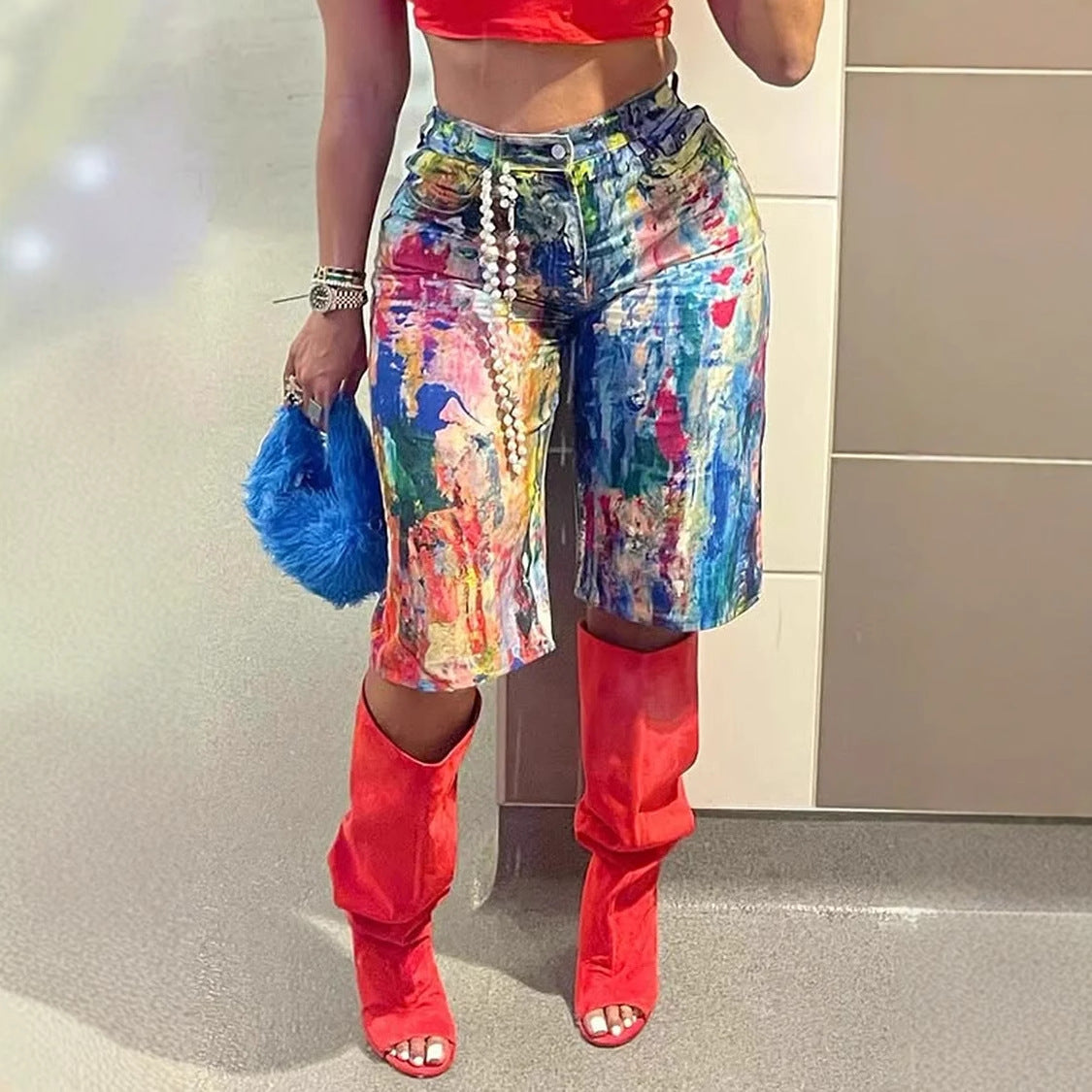 Women’s Fashion Casual Painted Shorts – Straight Leg Trendy Summer Shorts