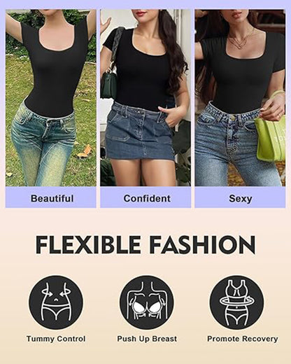 Women’s Seamless Square Neck Bodysuit – Tummy Control Slim Fit Shapewear