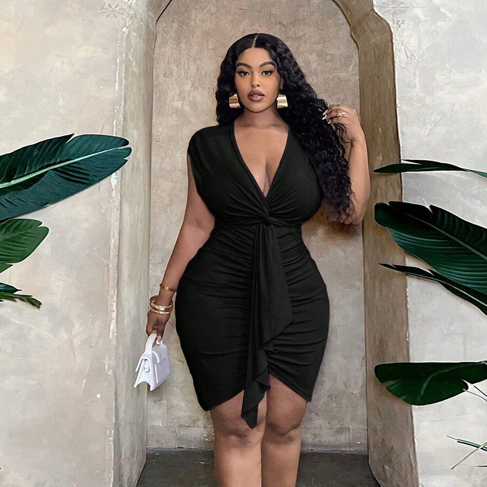 V-Neck Waist-Tight Ruffle Hip Skirt – Elegant Slim Fit Women’s Fashion Skirt