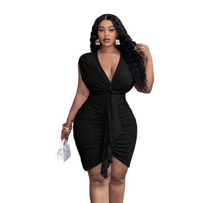 V-Neck Waist-Tight Ruffle Hip Skirt – Elegant Slim Fit Women’s Fashion Skirt
