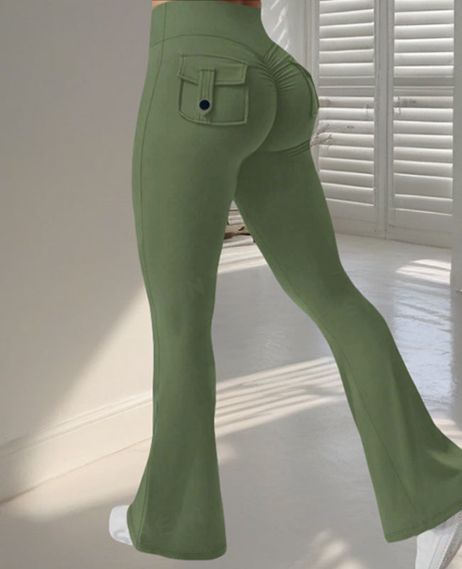 Women’s High Waist Flared Yoga Pants with Pockets – Scrunch Butt Workout Leggings