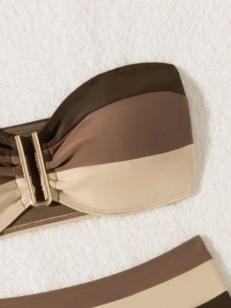 Women’s Coffee Color Strapless Bikini Set – 2-Piece Quick Dry Fashion Swimsuit