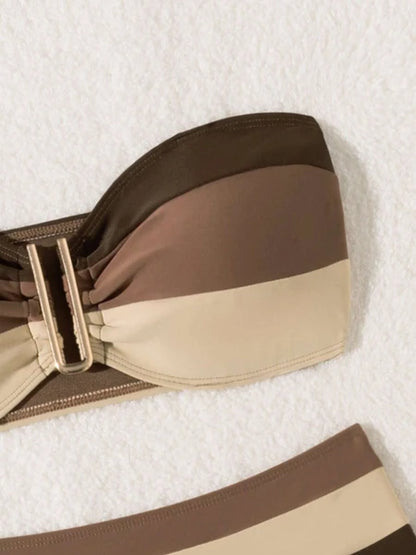 Women’s Coffee Color Strapless Bikini Set – 2-Piece Quick Dry Fashion Swimsuit