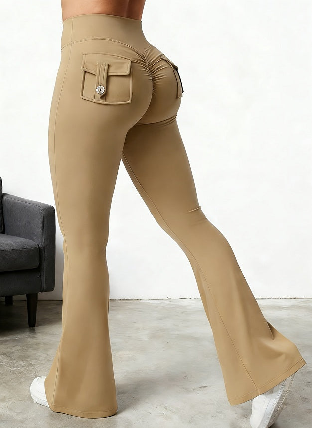 Women’s High Waist Flared Yoga Pants with Pockets – Scrunch Butt Workout Leggings