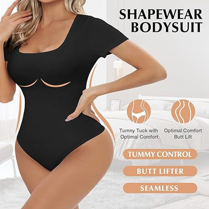 Women’s Seamless Square Neck Bodysuit – Tummy Control Slim Fit Shapewear