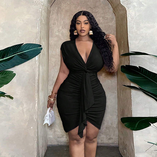 V-Neck Waist-Tight Ruffle Hip Skirt – Elegant Slim Fit Women’s Fashion Skirt
