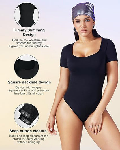 Women’s Seamless Square Neck Bodysuit – Tummy Control Slim Fit Shapewear