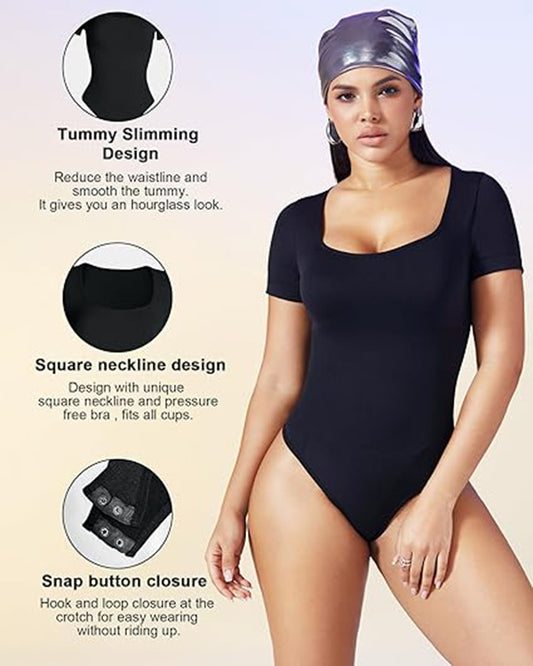 Women’s Seamless Square Neck Bodysuit – Tummy Control Slim Fit Shapewear