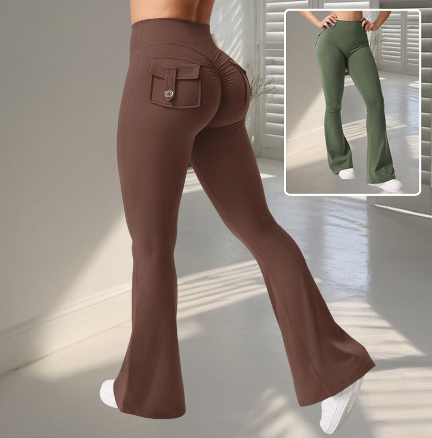 Women’s High Waist Flared Yoga Pants with Pockets – Scrunch Butt Workout Leggings