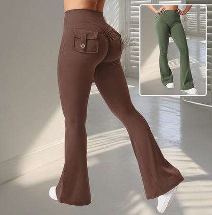 Women’s High Waist Flared Yoga Pants with Pockets – Scrunch Butt Workout Leggings