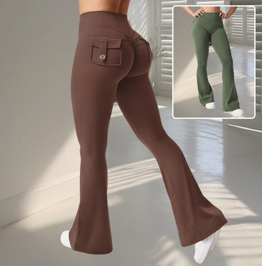 Women’s High Waist Flared Yoga Pants with Pockets – Scrunch Butt Workout Leggings