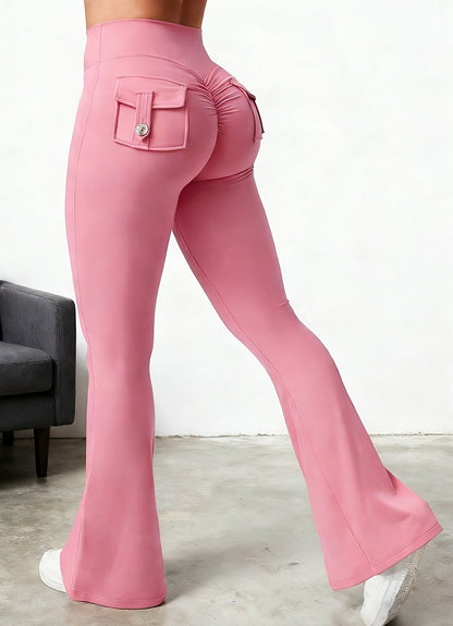 Women’s High Waist Flared Yoga Pants with Pockets – Scrunch Butt Workout Leggings
