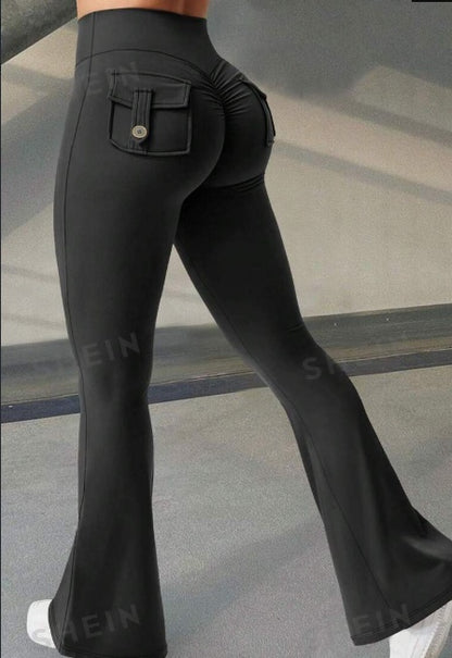 Women’s High Waist Flared Yoga Pants with Pockets – Scrunch Butt Workout Leggings