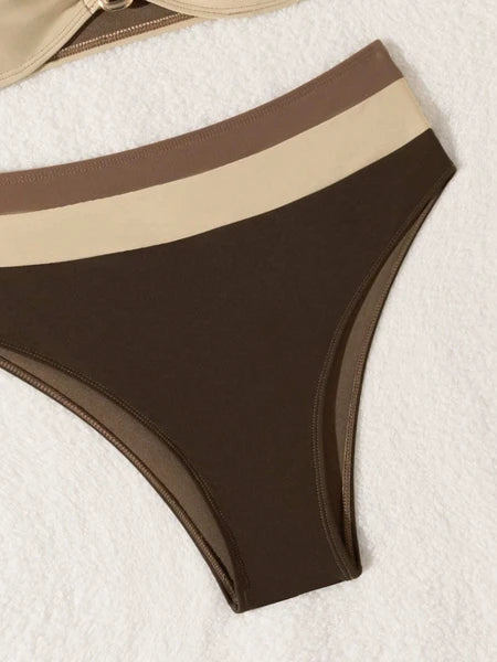 Women’s Coffee Color Strapless Bikini Set – 2-Piece Quick Dry Fashion Swimsuit
